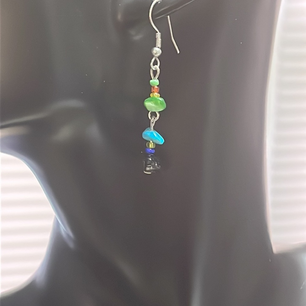 NEW Handmade Silver Stone Beaded Dangle Earrings
